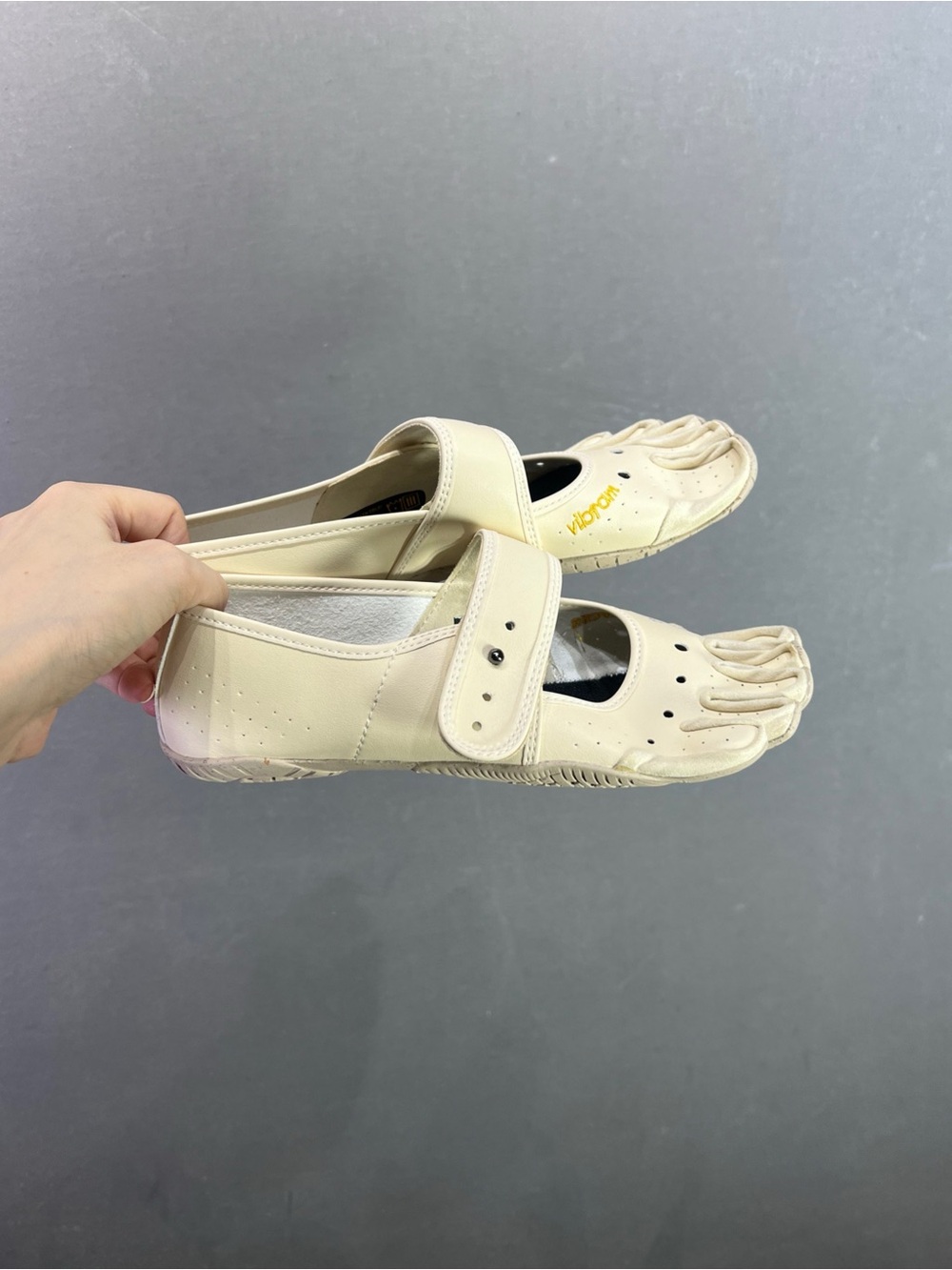 Vibram Beige Toe-Separated Mary Jane Moccasins